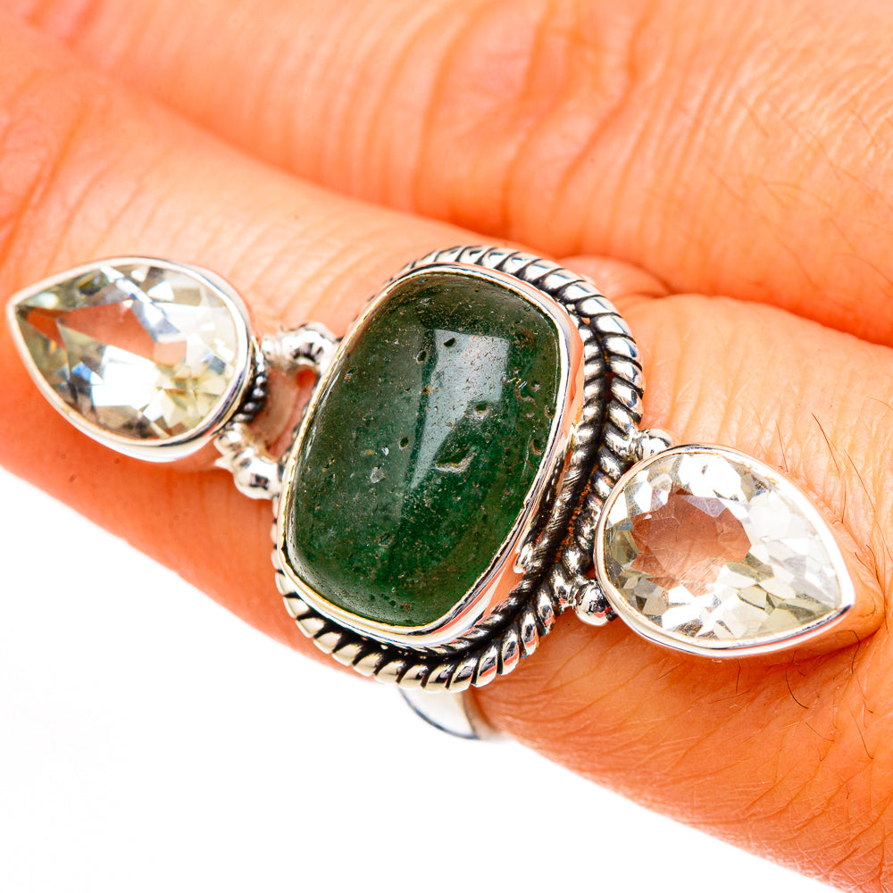 Green Aventurine, White Quartz Rings handcrafted by Ana Silver Co - RING102149