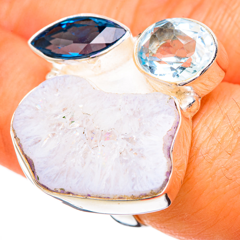 Rainbow Moonstone, Tanzanite, Blue Topaz Rings handcrafted by Ana Silver Co - RING102176
