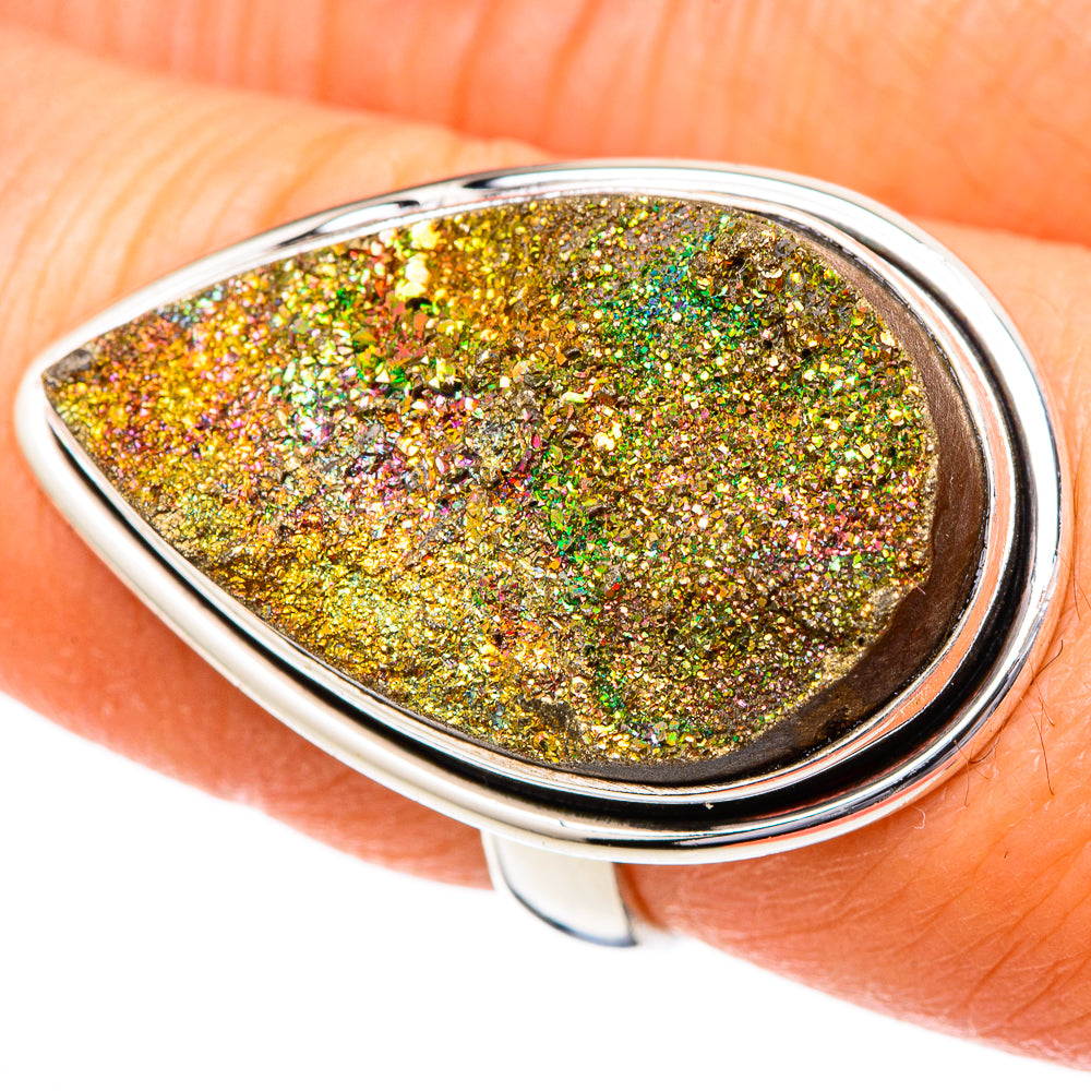 Spectro Pyrite Druzy Rings handcrafted by Ana Silver Co - RING102202