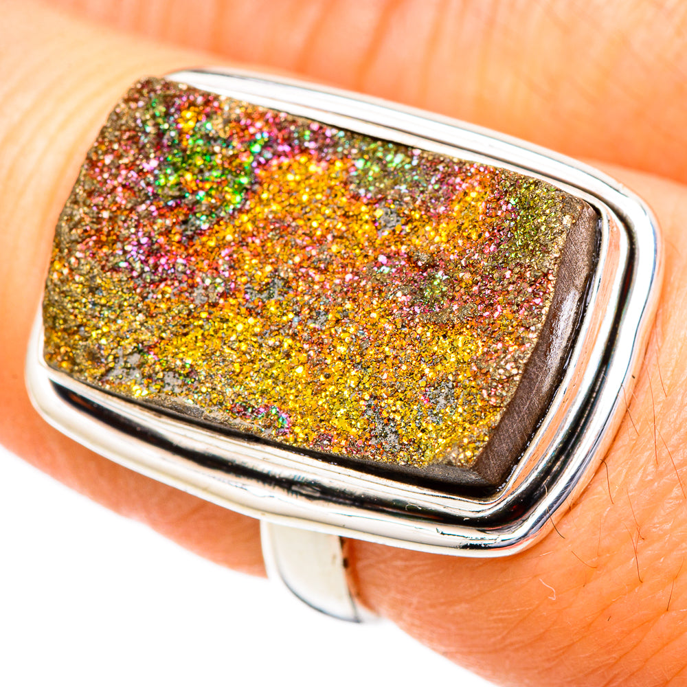 Spectro Pyrite Druzy Rings handcrafted by Ana Silver Co - RING102203