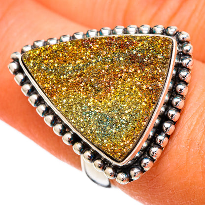 Spectro Pyrite Druzy Rings handcrafted by Ana Silver Co - RING102286
