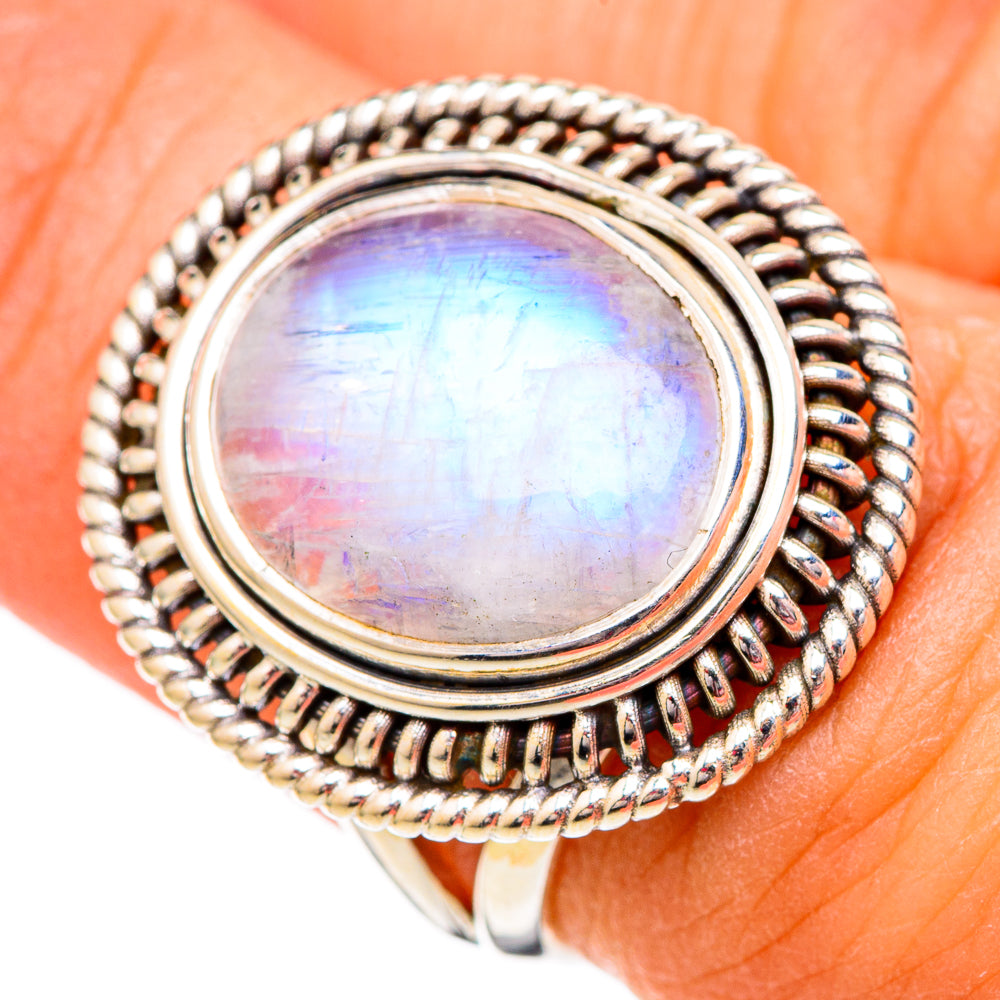 Rainbow Moonstone Rings handcrafted by Ana Silver Co - RING102293