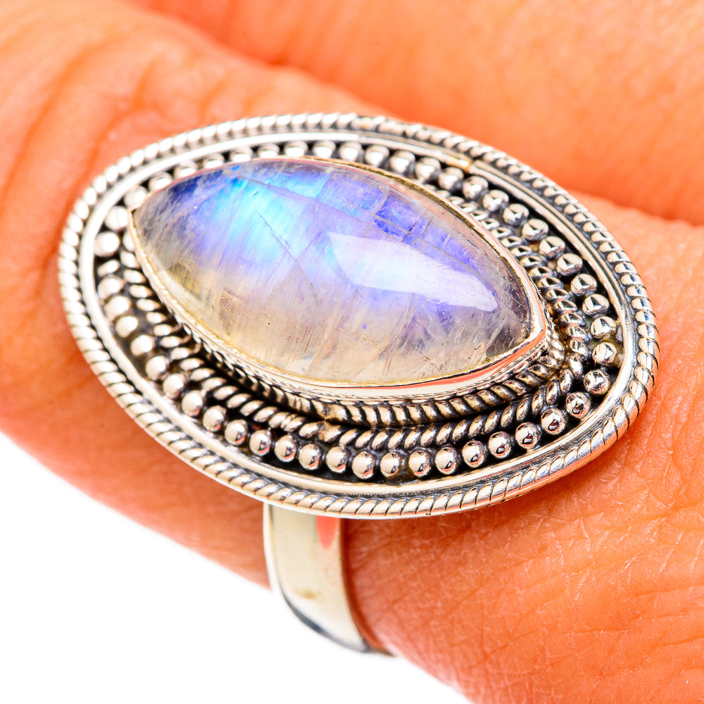 Rainbow Moonstone Rings handcrafted by Ana Silver Co - RING102318