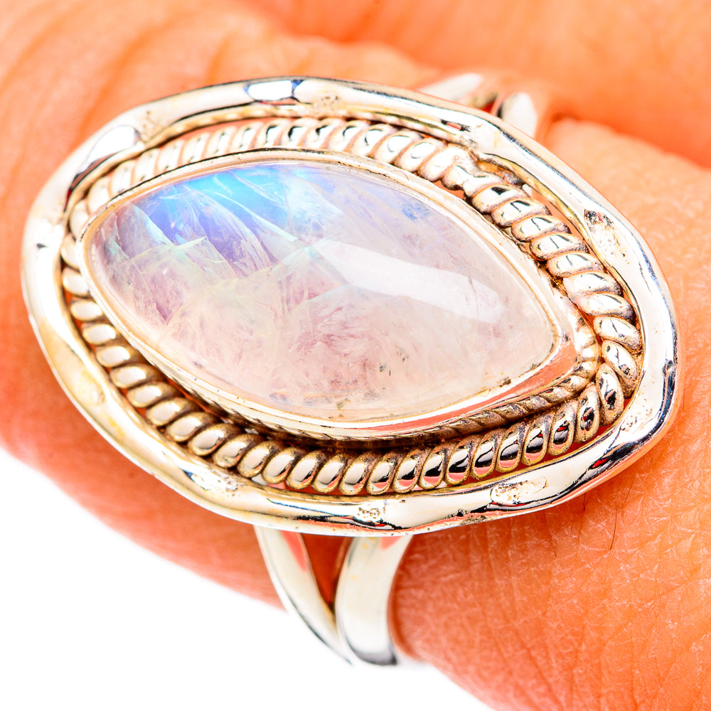 Rainbow Moonstone Rings handcrafted by Ana Silver Co - RING102321