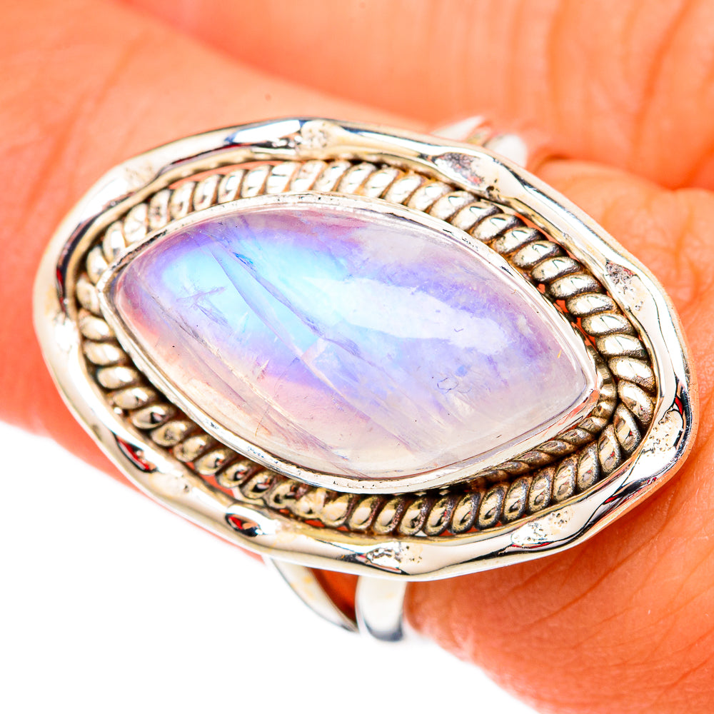 Rainbow Moonstone Rings handcrafted by Ana Silver Co - RING102341