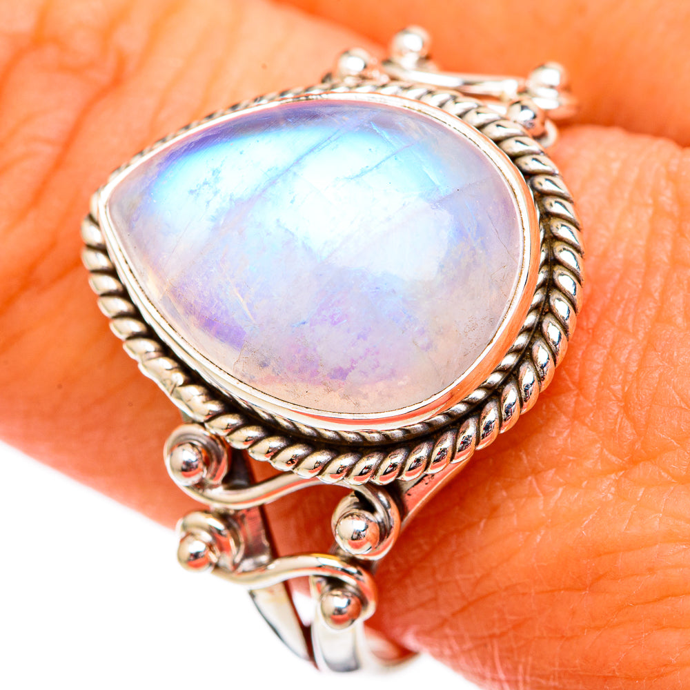 Rainbow Moonstone Rings handcrafted by Ana Silver Co - RING102343