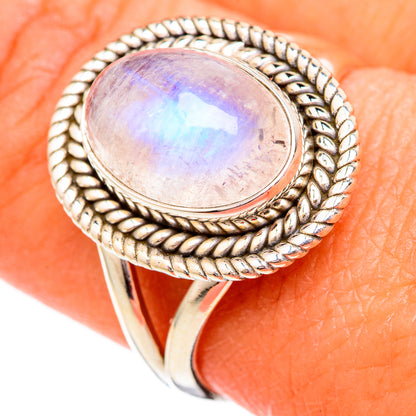 Rainbow Moonstone Rings handcrafted by Ana Silver Co - RING102363