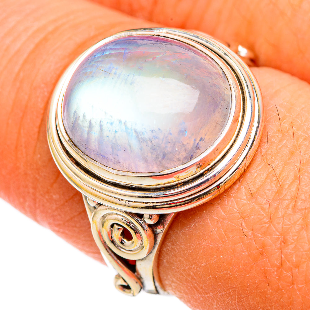 Rainbow Moonstone Rings handcrafted by Ana Silver Co - RING102364