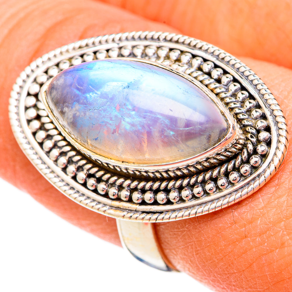 Rainbow Moonstone Rings handcrafted by Ana Silver Co - RING102380