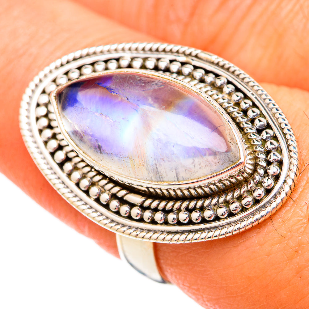 Rainbow Moonstone Rings handcrafted by Ana Silver Co - RING102400
