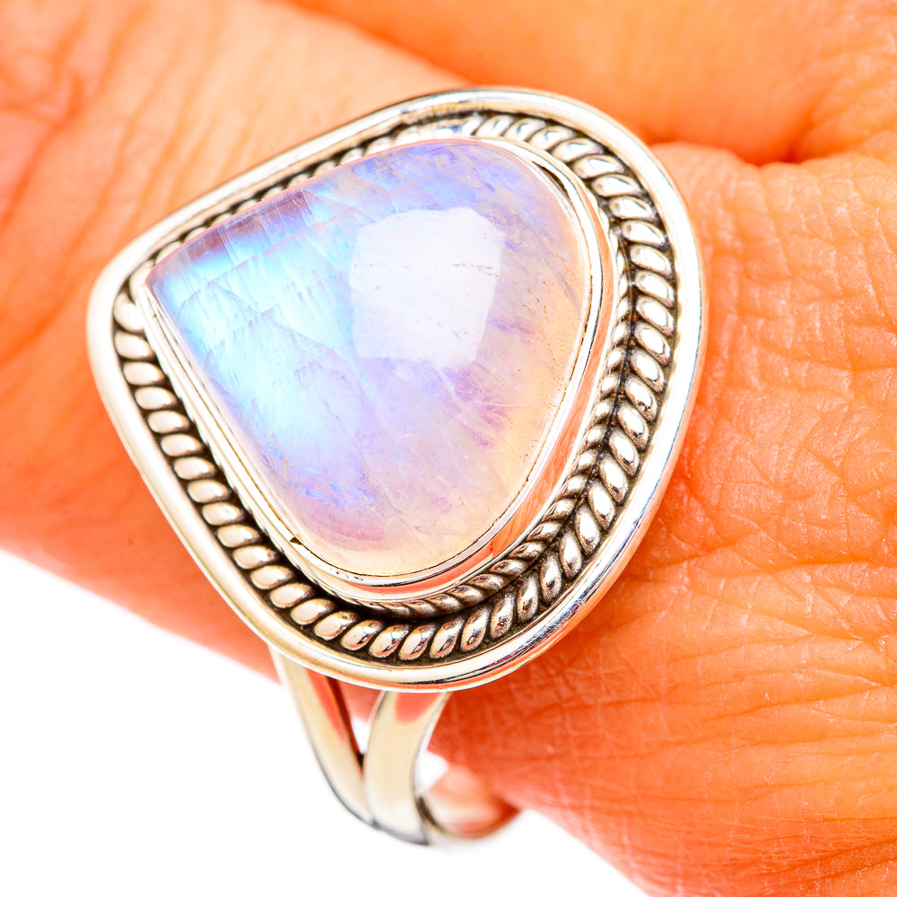 Rainbow Moonstone Rings handcrafted by Ana Silver Co - RING102401