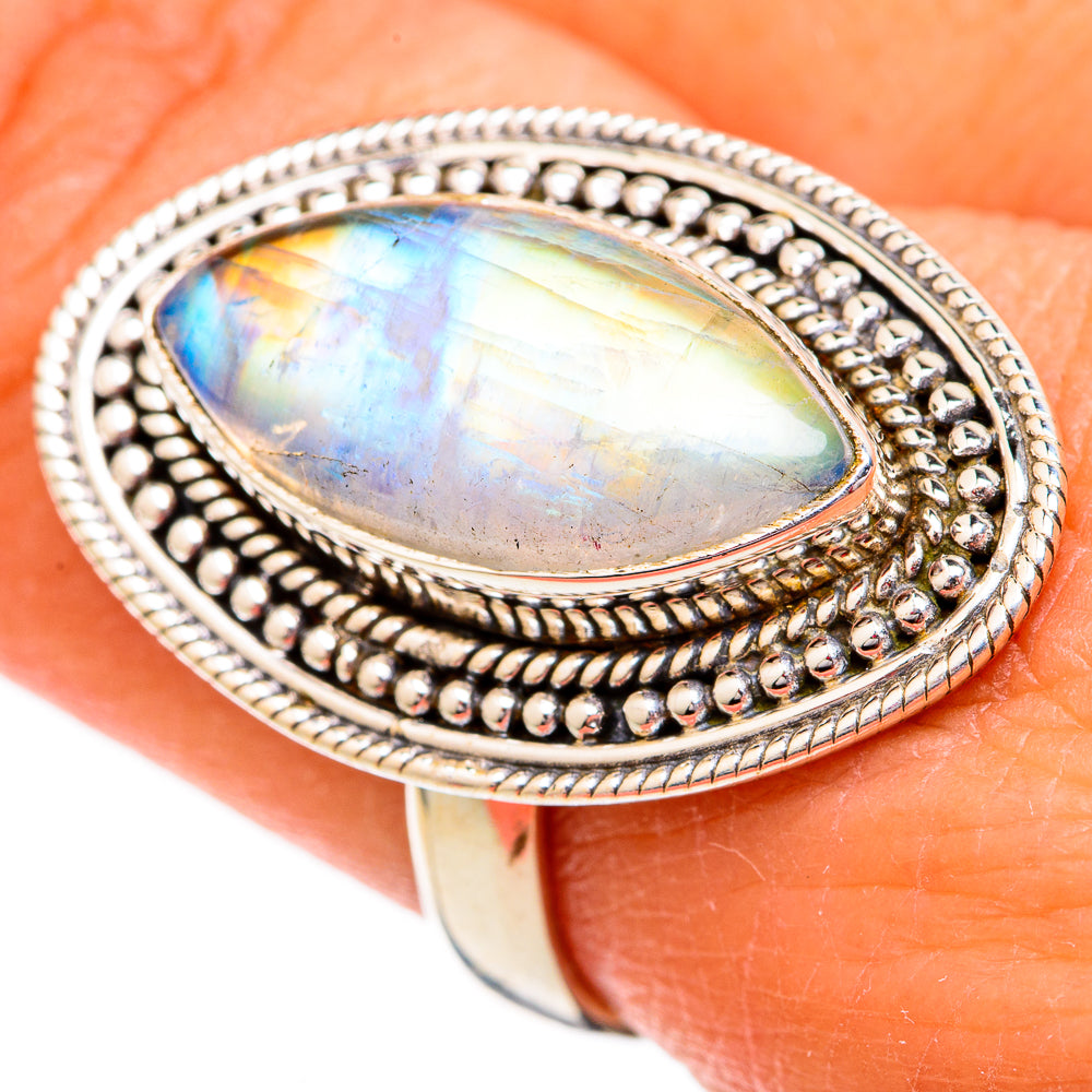 Rainbow Moonstone Rings handcrafted by Ana Silver Co - RING102437