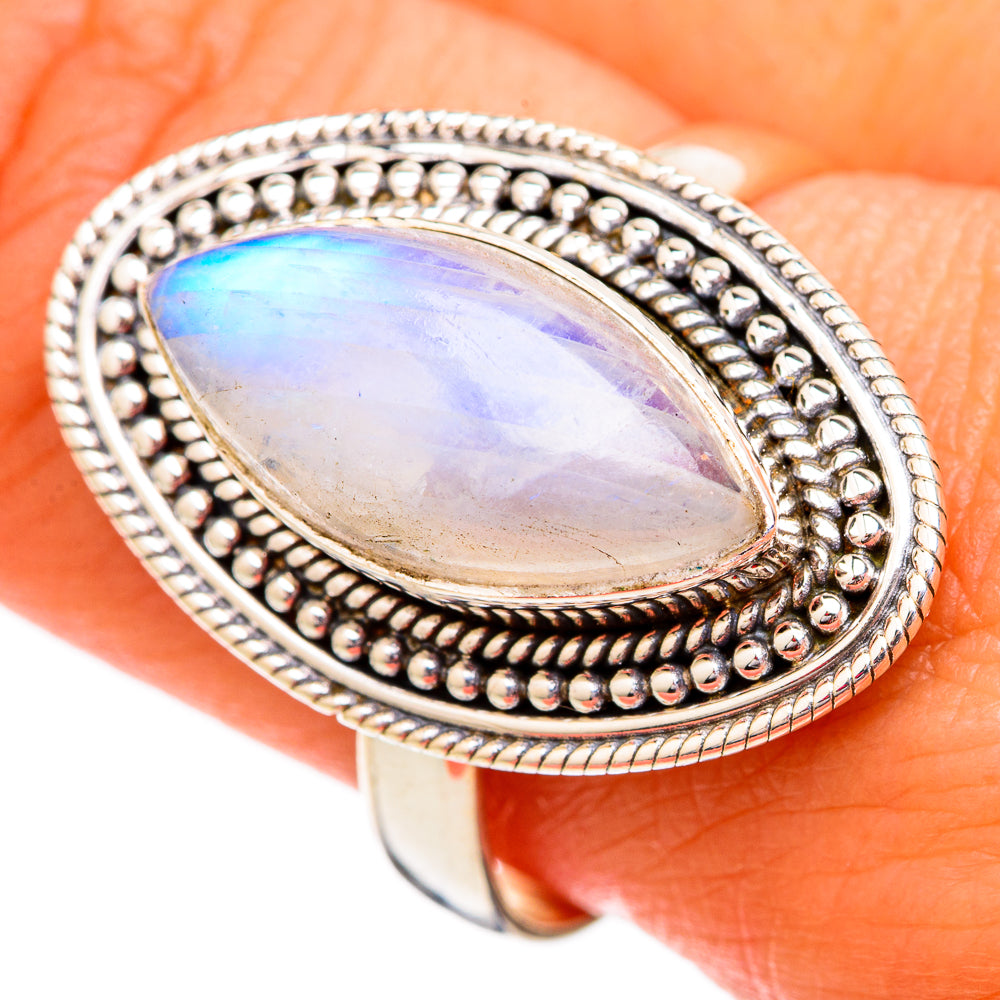 Rainbow Moonstone Rings handcrafted by Ana Silver Co - RING102456