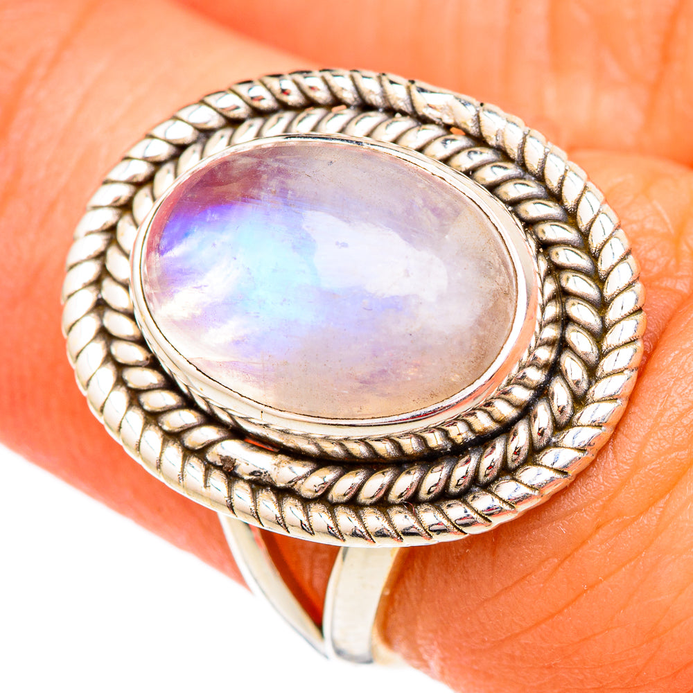 Rainbow Moonstone Rings handcrafted by Ana Silver Co - RING102479