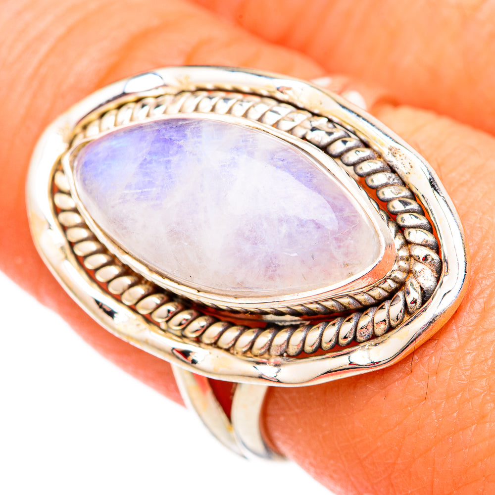 Rainbow Moonstone Rings handcrafted by Ana Silver Co - RING102491