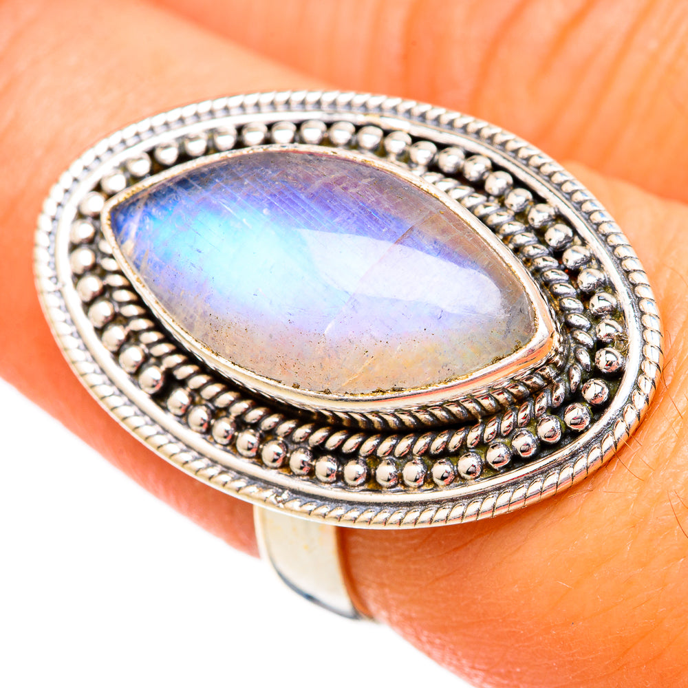 Rainbow Moonstone Rings handcrafted by Ana Silver Co - RING102493