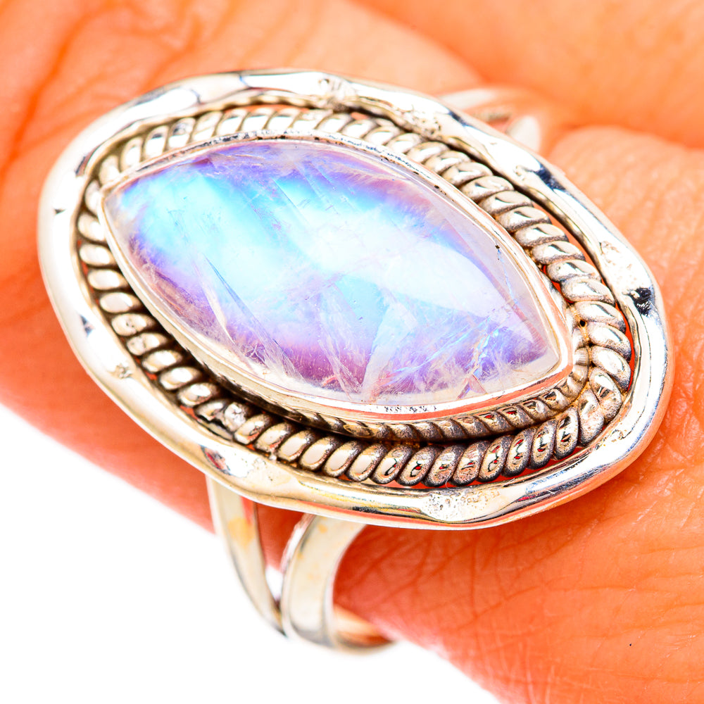 Rainbow Moonstone Rings handcrafted by Ana Silver Co - RING102497