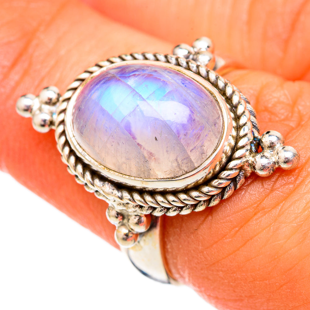Rainbow Moonstone Rings handcrafted by Ana Silver Co - RING102504