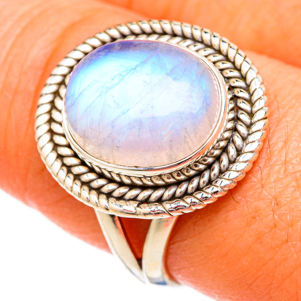 Rainbow Moonstone Rings handcrafted by Ana Silver Co - RING102515