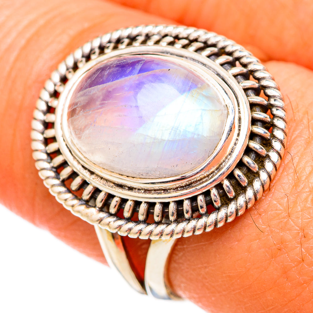 Rainbow Moonstone Rings handcrafted by Ana Silver Co - RING102523
