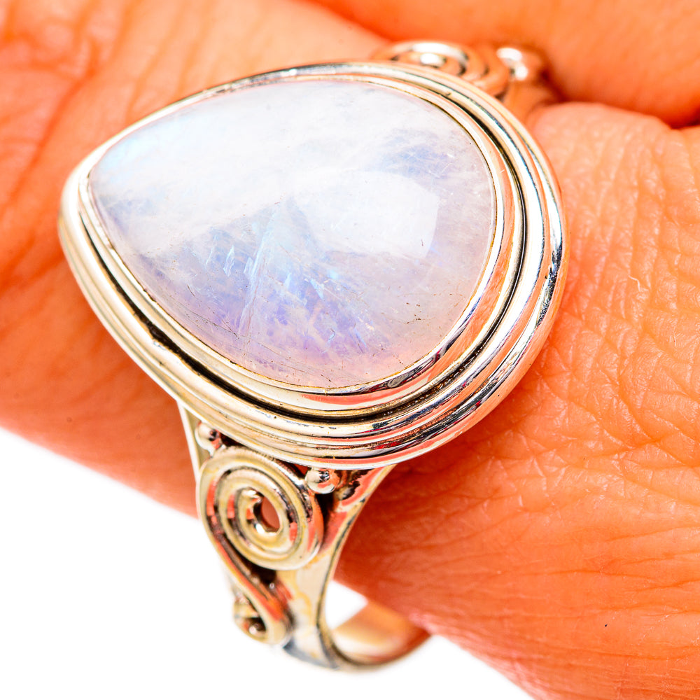 Rainbow Moonstone Rings handcrafted by Ana Silver Co - RING102524