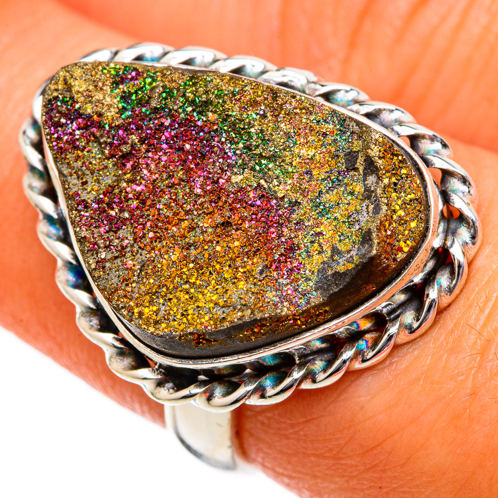 Spectro Pyrite Druzy Rings handcrafted by Ana Silver Co - RING102606