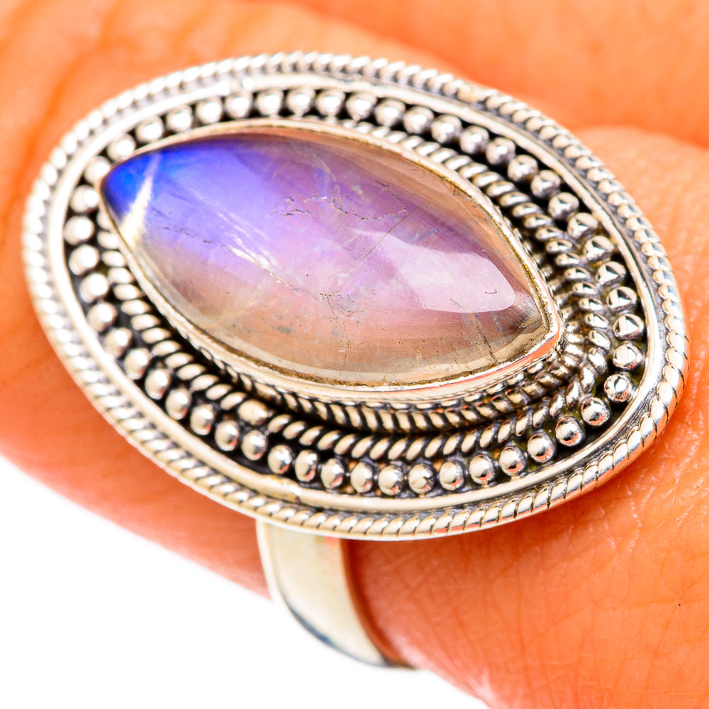 Rainbow Moonstone Rings handcrafted by Ana Silver Co - RING102633