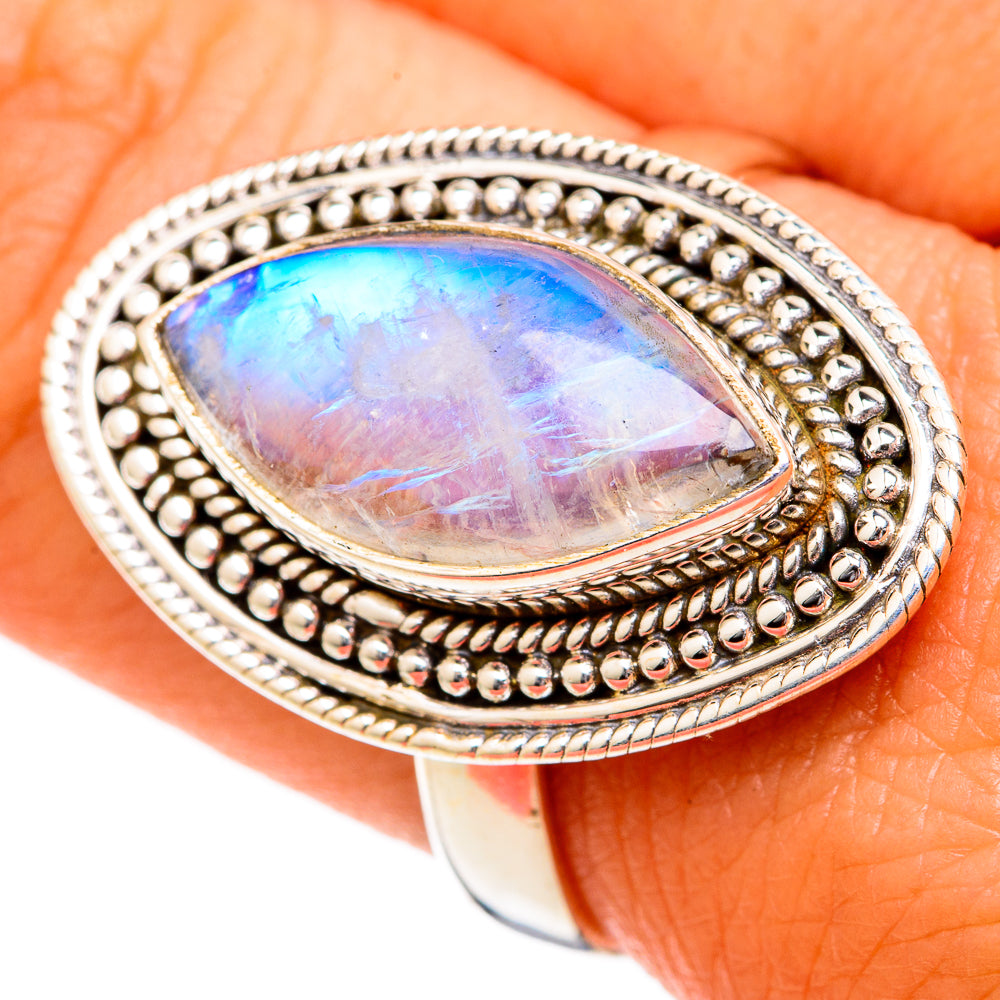 Rainbow Moonstone Rings handcrafted by Ana Silver Co - RING102668