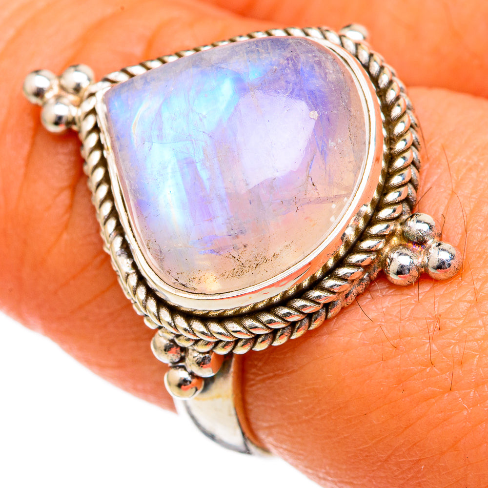 Rainbow Moonstone Rings handcrafted by Ana Silver Co - RING102680
