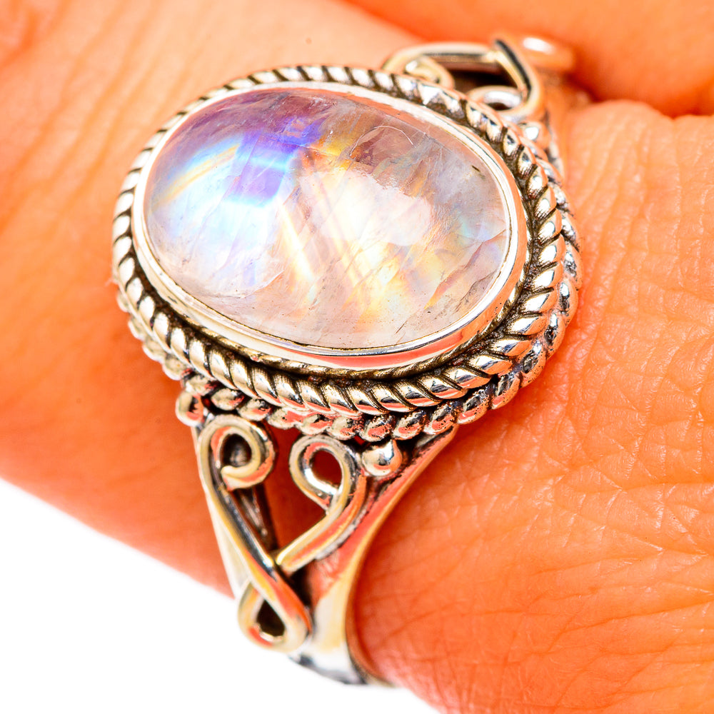 Rainbow Moonstone Rings handcrafted by Ana Silver Co - RING102681