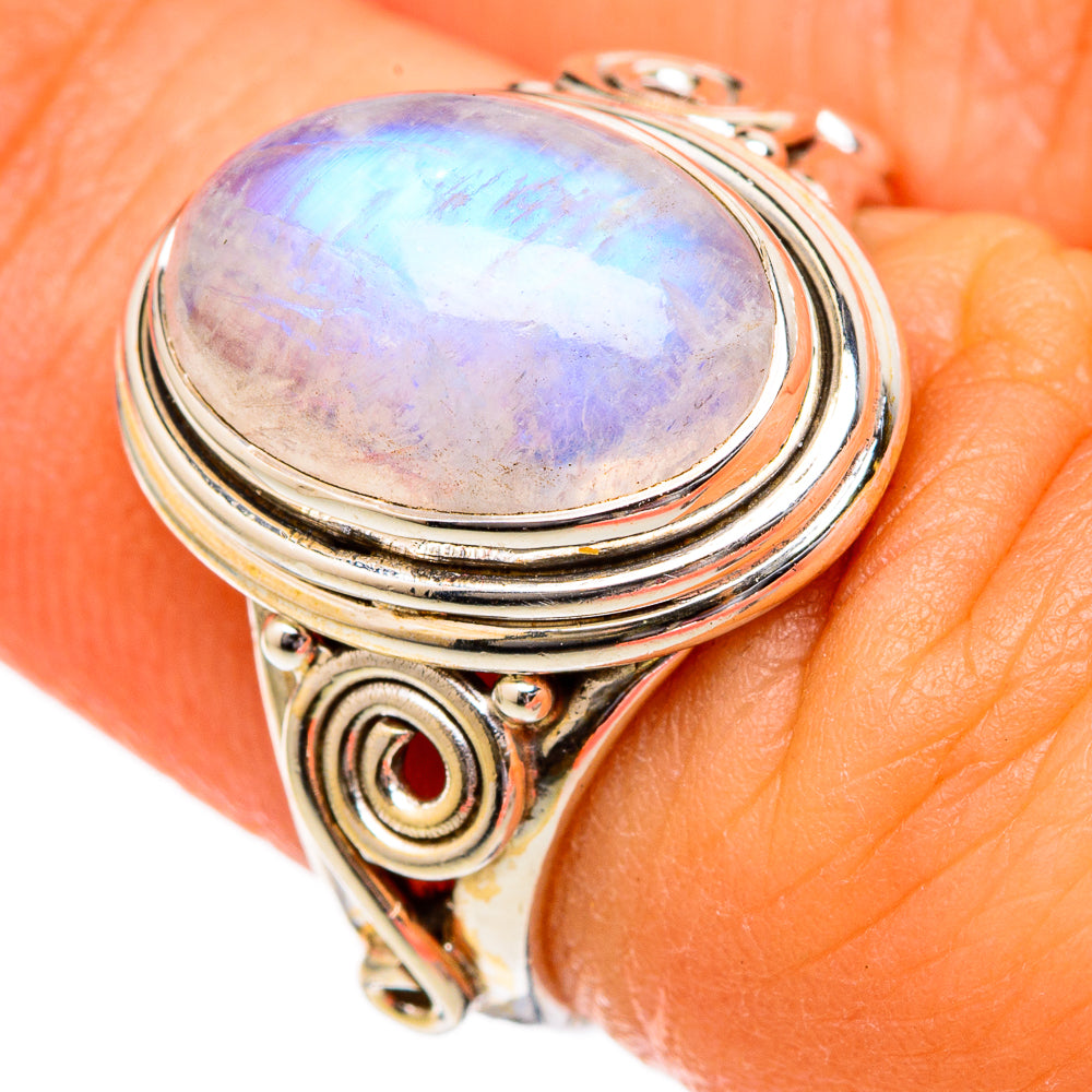 Rainbow Moonstone Rings handcrafted by Ana Silver Co - RING102695