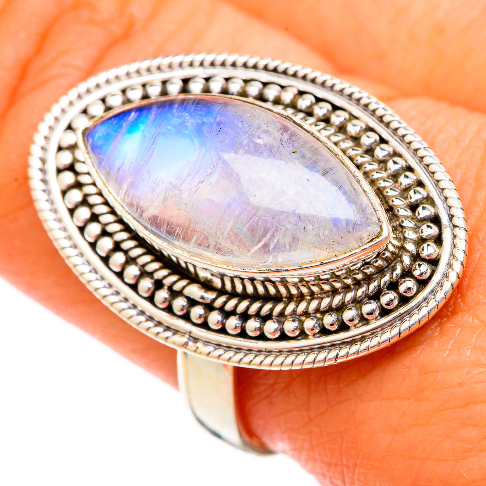 Rainbow Moonstone Rings handcrafted by Ana Silver Co - RING102702