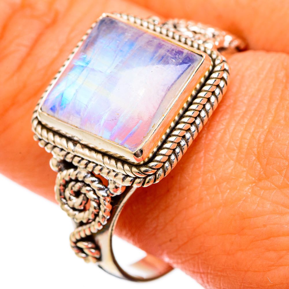 Rainbow Moonstone Rings handcrafted by Ana Silver Co - RING102704