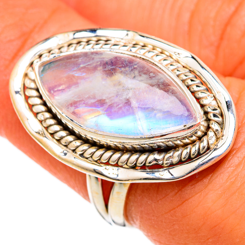 Rainbow Moonstone Rings handcrafted by Ana Silver Co - RING102706