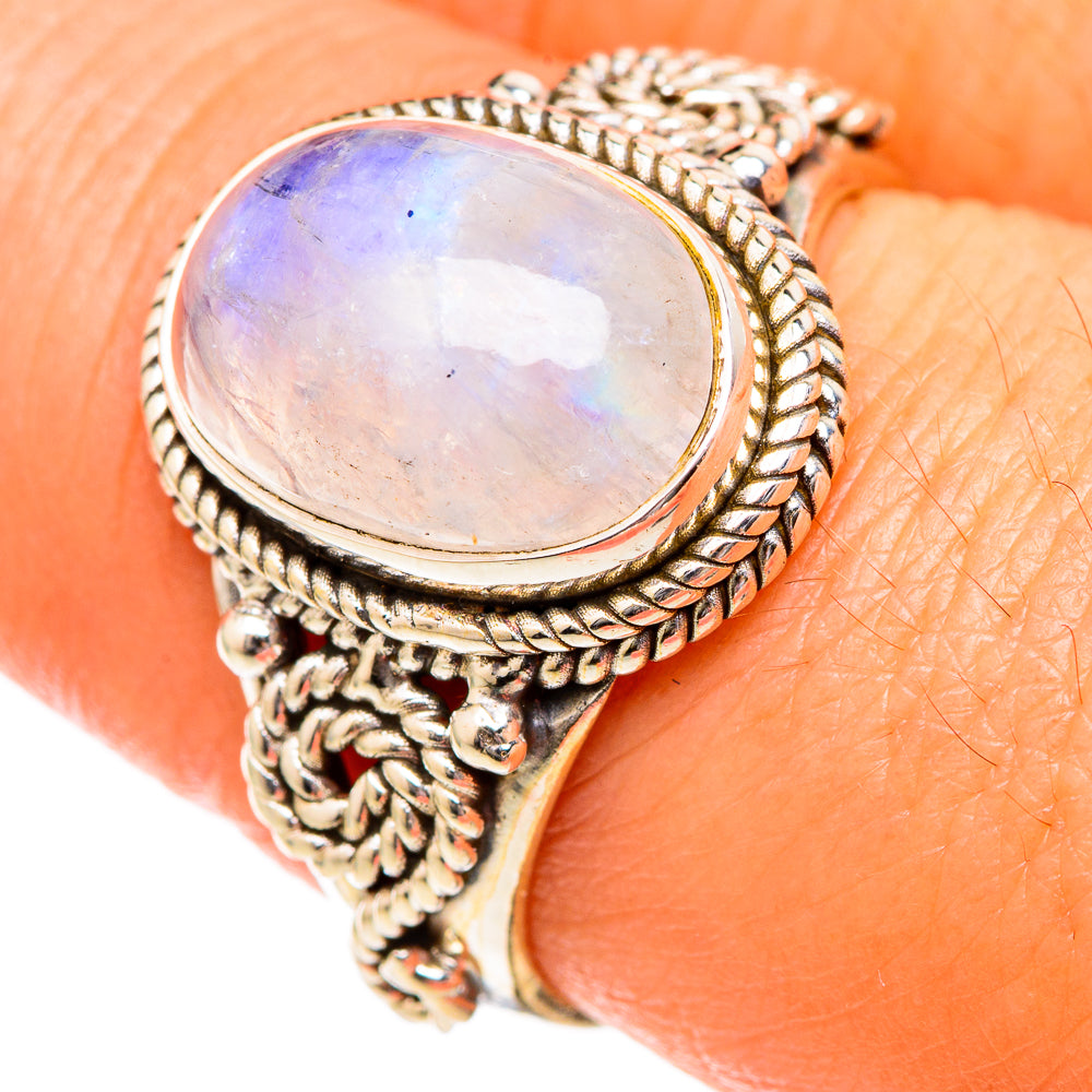 Rainbow Moonstone Rings handcrafted by Ana Silver Co - RING102716