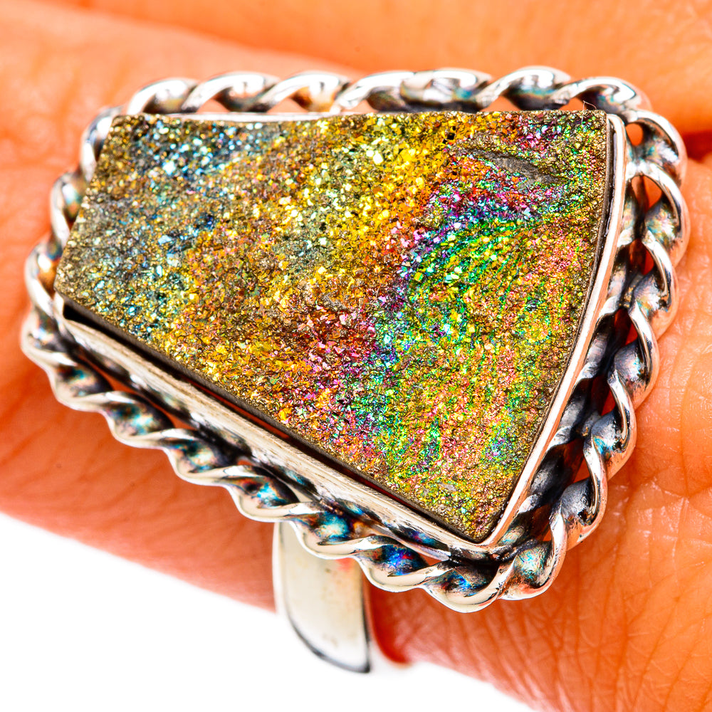 Spectro Pyrite Druzy Rings handcrafted by Ana Silver Co - RING102882