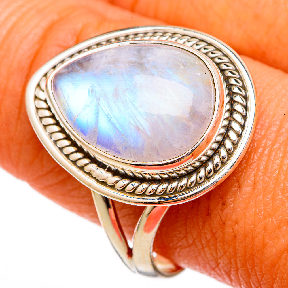 Rainbow Moonstone Rings handcrafted by Ana Silver Co - RING102931