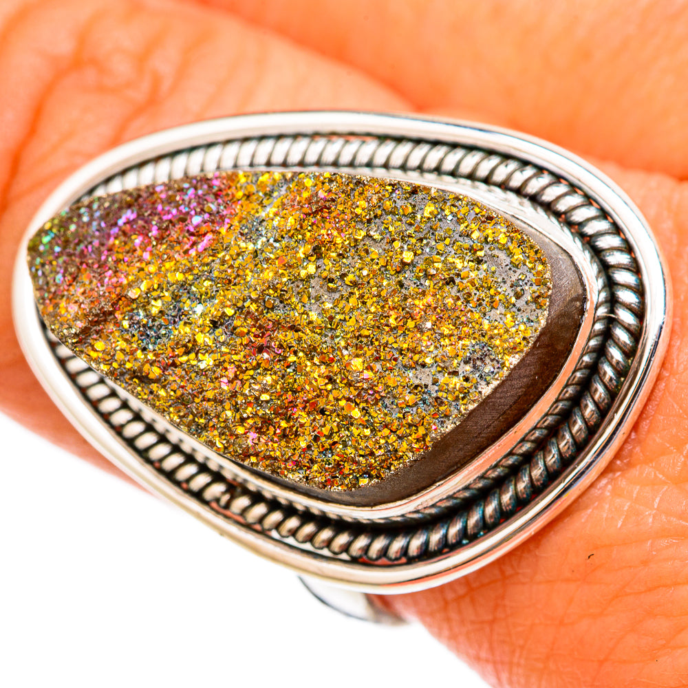 Spectro Pyrite Druzy Rings handcrafted by Ana Silver Co - RING103086