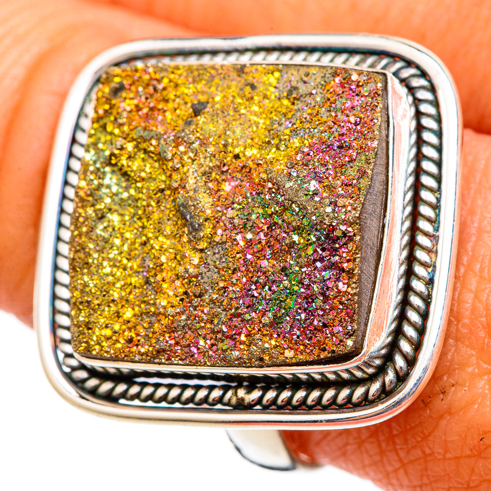 Spectro Pyrite Druzy Rings handcrafted by Ana Silver Co - RING103087