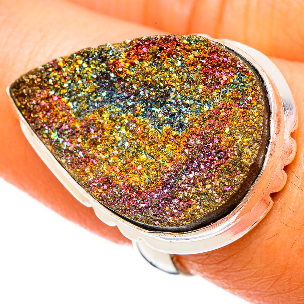 Spectro Pyrite Druzy Rings handcrafted by Ana Silver Co - RING103187