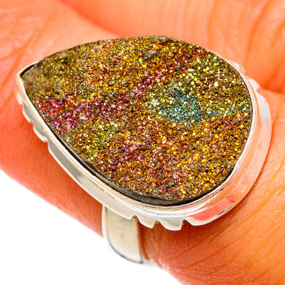 Spectro Pyrite Druzy Rings handcrafted by Ana Silver Co - RING103212