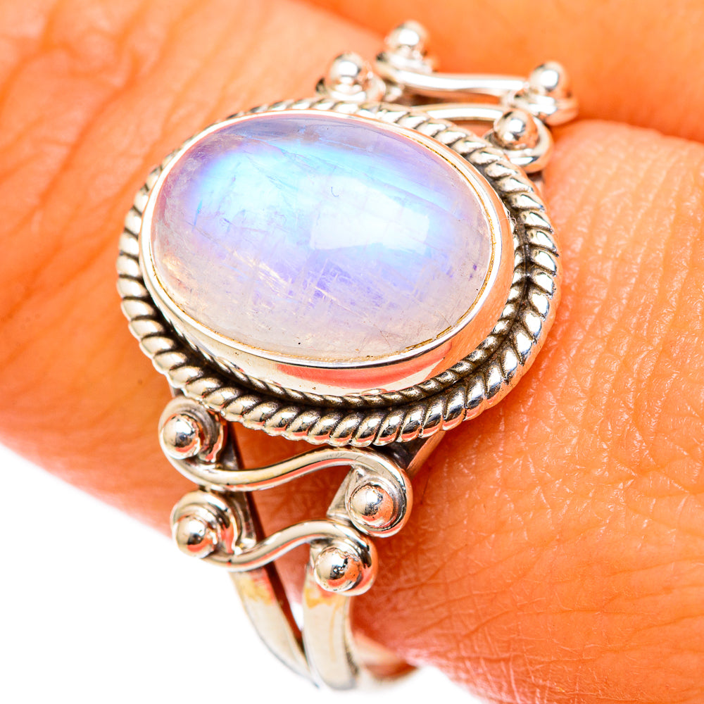 Rainbow Moonstone Rings handcrafted by Ana Silver Co - RING103215