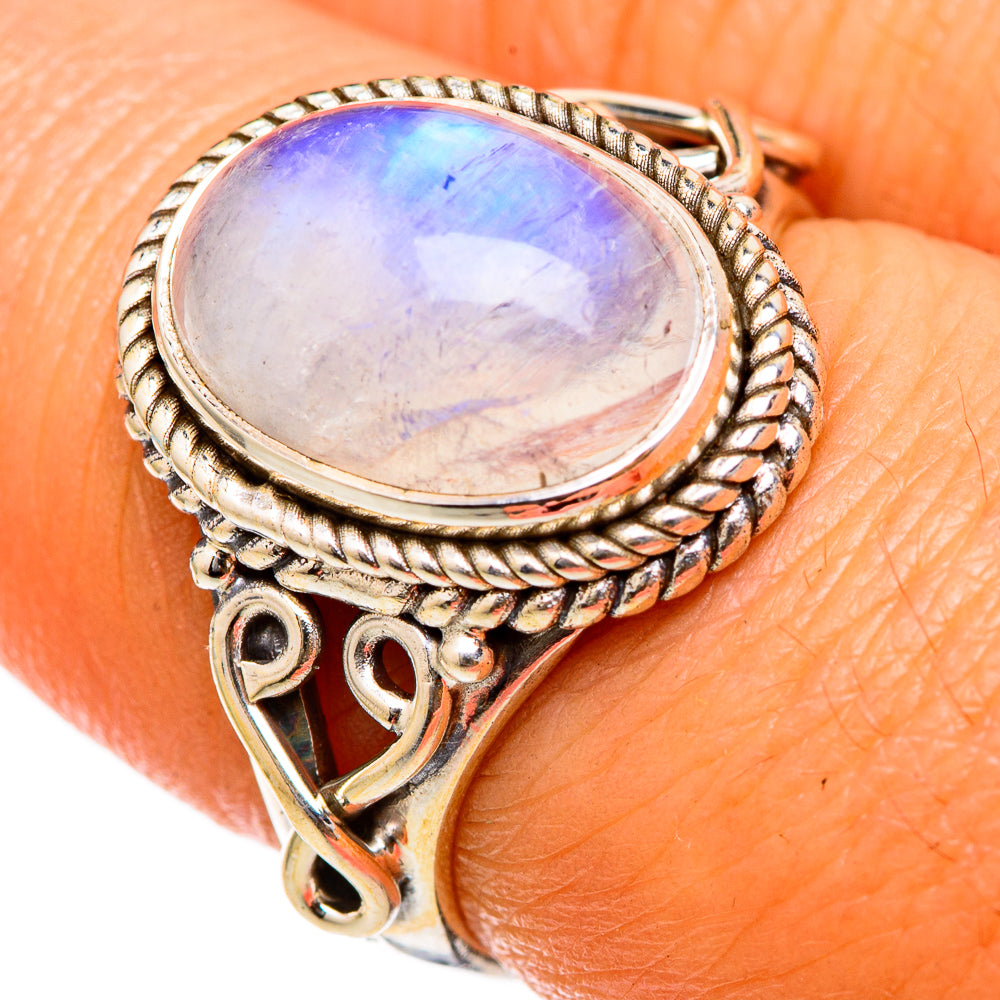 Rainbow Moonstone Rings handcrafted by Ana Silver Co - RING103237