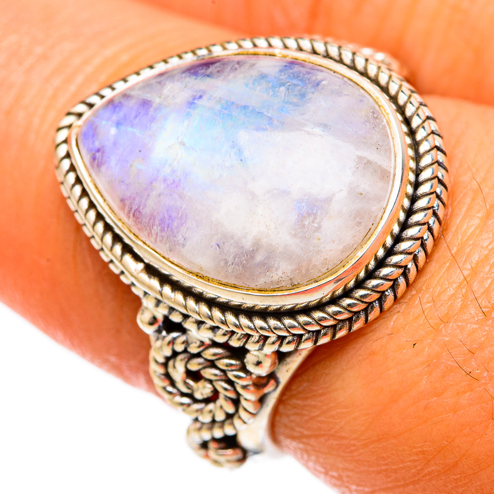 Rainbow Moonstone Rings handcrafted by Ana Silver Co - RING103240