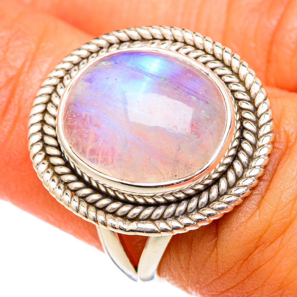 Rainbow Moonstone Rings handcrafted by Ana Silver Co - RING103300