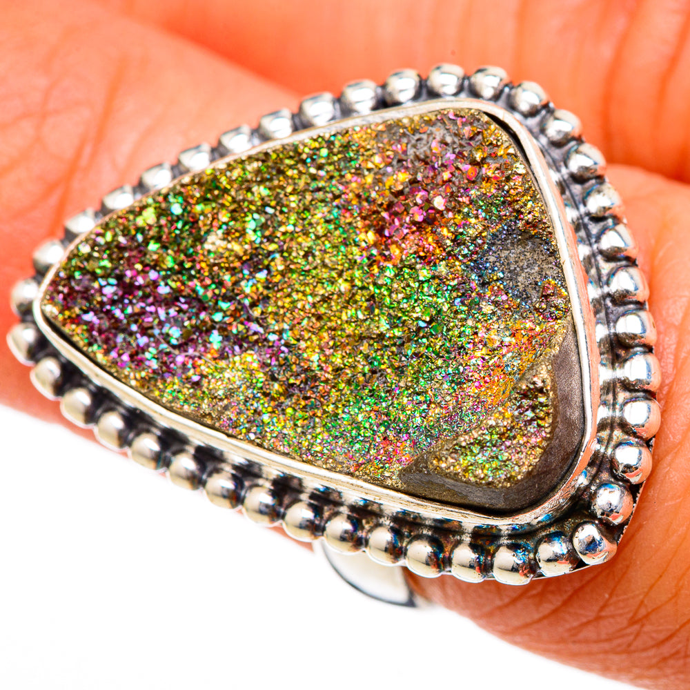 Spectro Pyrite Druzy Rings handcrafted by Ana Silver Co - RING103420