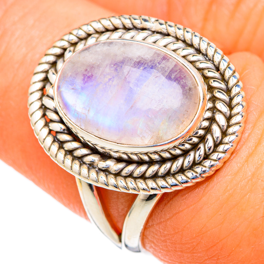 Rainbow Moonstone Rings handcrafted by Ana Silver Co - RING103503