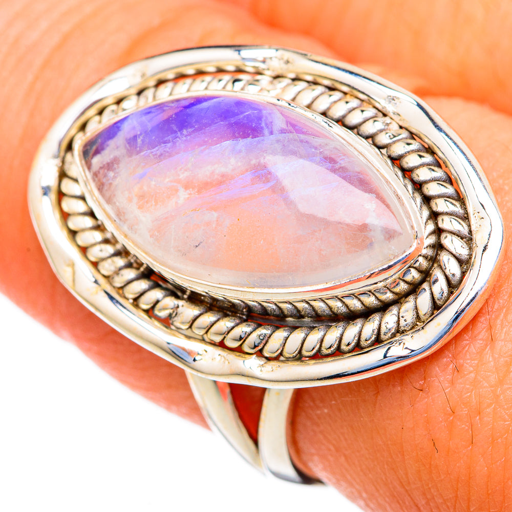 Rainbow Moonstone Rings handcrafted by Ana Silver Co - RING103504