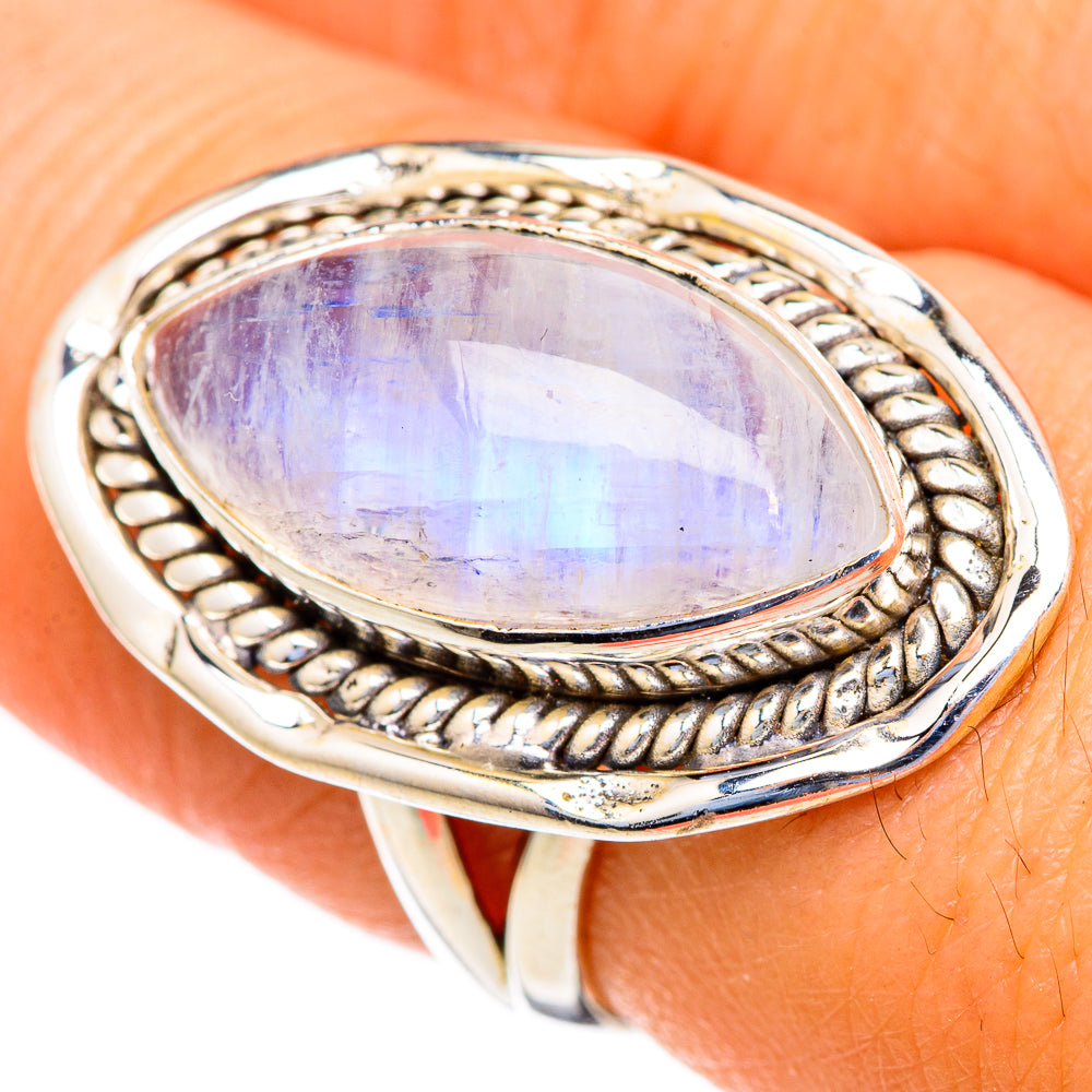 Rainbow Moonstone Rings handcrafted by Ana Silver Co - RING103532