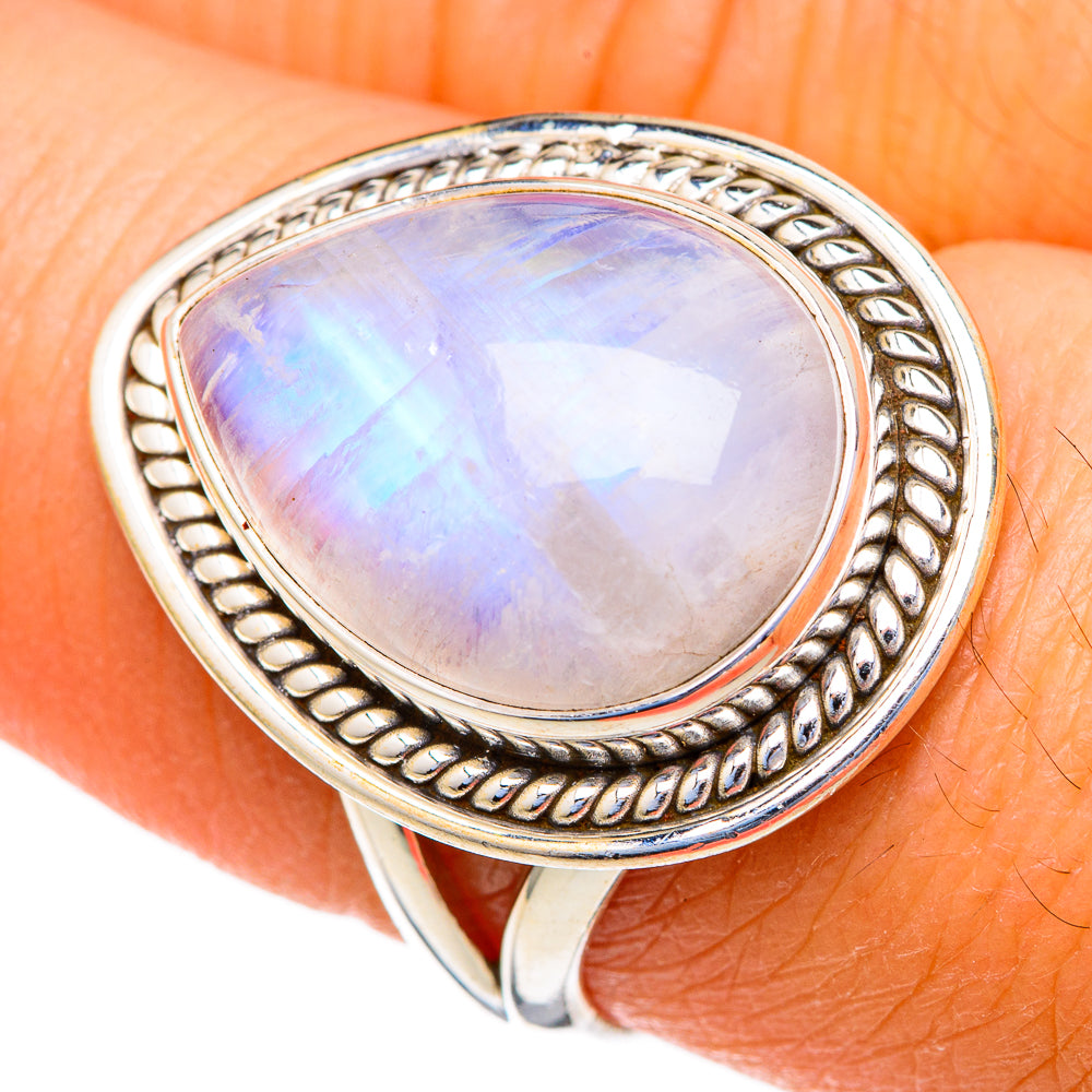 Rainbow Moonstone Rings handcrafted by Ana Silver Co - RING103590